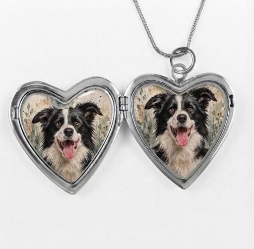 Relicario en forma de corazón con la foto de una mascota